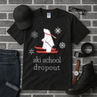 Ski School Dropout Skiing Polar Bear Funny Skier Tall T-Shirt