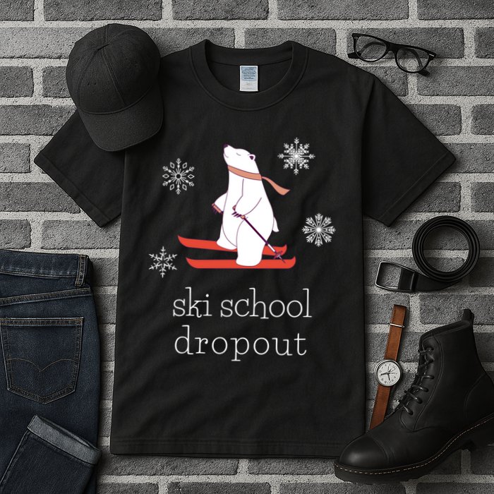 Ski School Dropout Skiing Polar Bear Funny Skier Tall T-Shirt