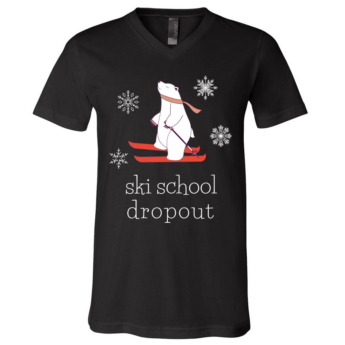 Ski School Dropout Skiing Polar Bear Funny Skier V-Neck T-Shirt
