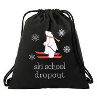 Ski School Dropout Skiing Polar Bear Funny Skier Drawstring Bag