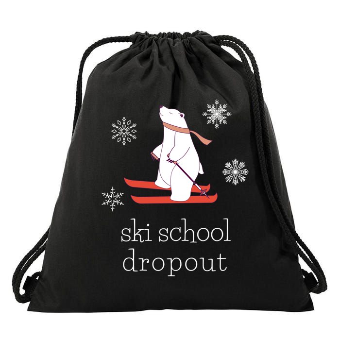 Ski School Dropout Skiing Polar Bear Funny Skier Drawstring Bag