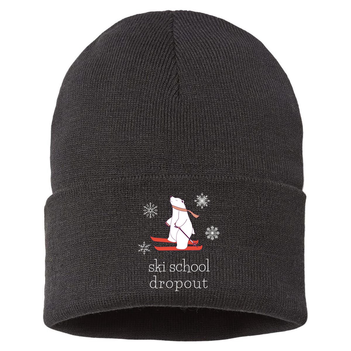 Ski School Dropout Skiing Polar Bear Funny Skier Sustainable Knit Beanie
