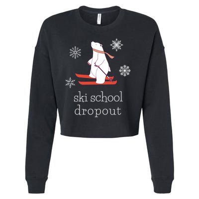 Ski School Dropout Skiing Polar Bear Funny Skier Cropped Pullover Crew