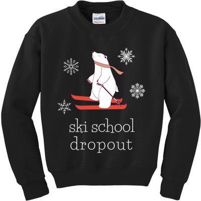 Ski School Dropout Skiing Polar Bear Funny Skier Kids Sweatshirt