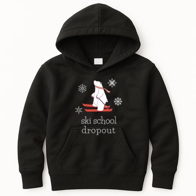 Ski School Dropout Skiing Polar Bear Funny Skier Kids Hoodie