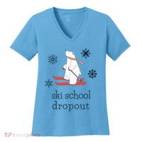 Ski School Dropout Skiing Polar Bear Funny Skier Women's V-Neck T-Shirt