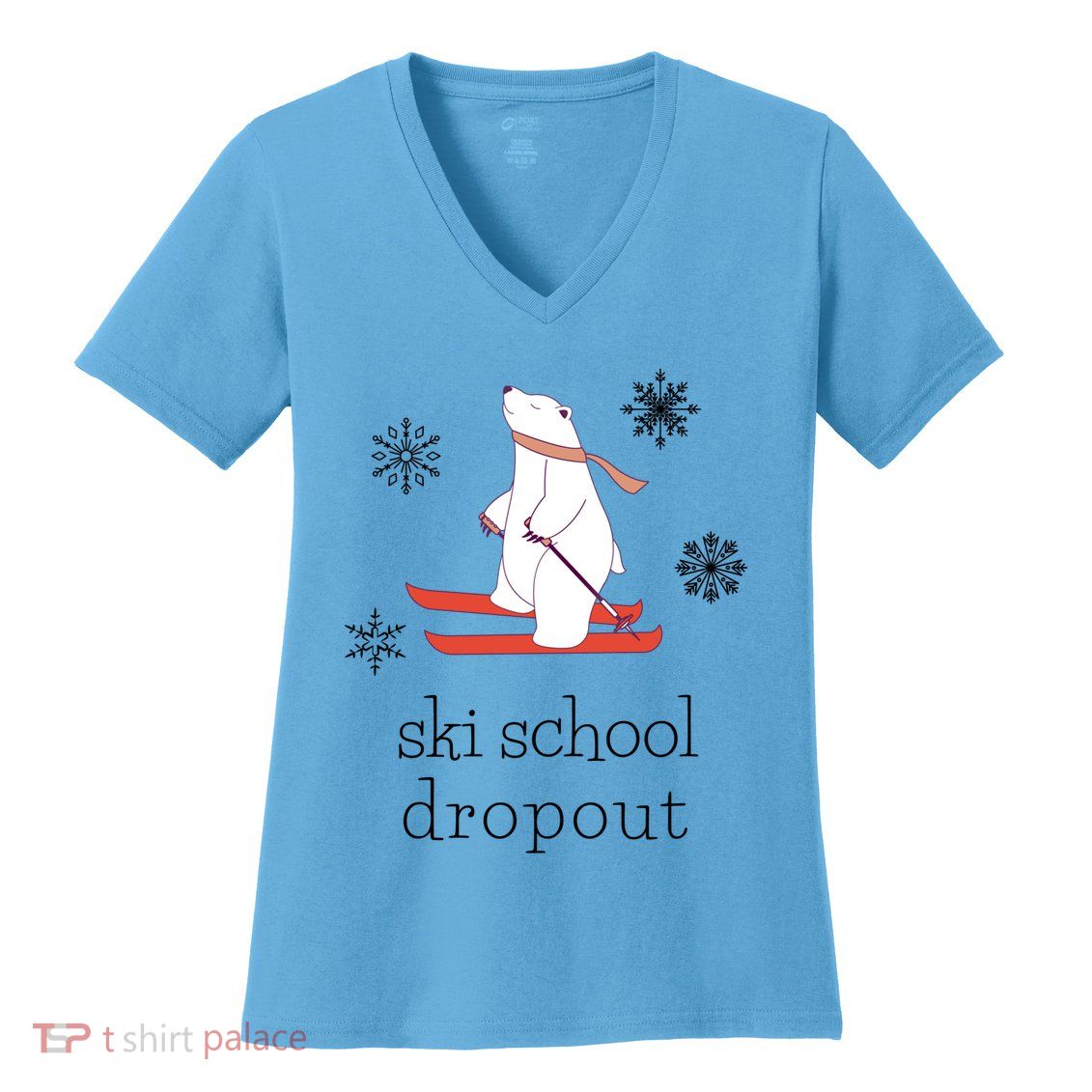 Ski School Dropout Skiing Polar Bear Funny Skier Women's V-Neck T-Shirt