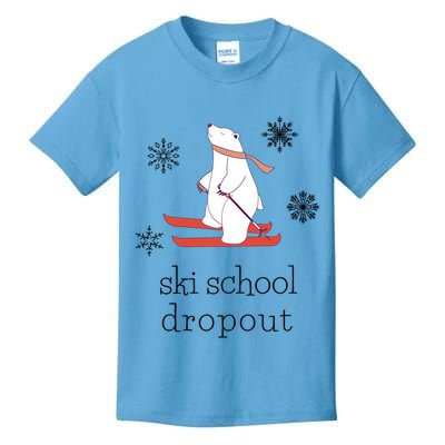 Ski School Dropout Skiing Polar Bear Funny Skier Kids T-Shirt