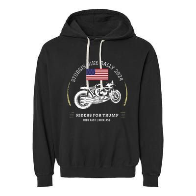 Sturgis South Dakota Bike Rally 2024 Trump Motorcycle Trike Garment-Dyed Fleece Hoodie