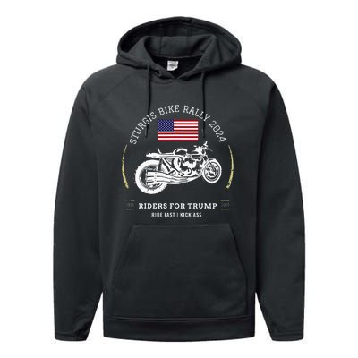 Sturgis South Dakota Bike Rally 2024 Trump Motorcycle Trike Performance Fleece Hoodie