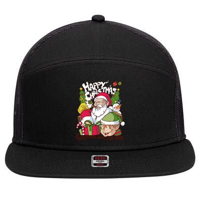 Santa Smoking Design Christmas All The Way Funny 7 Panel Mesh Trucker Snapback Hat