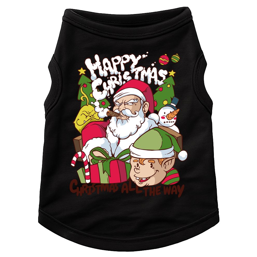 Santa Smoking Design Christmas All The Way Funny Doggie Tank