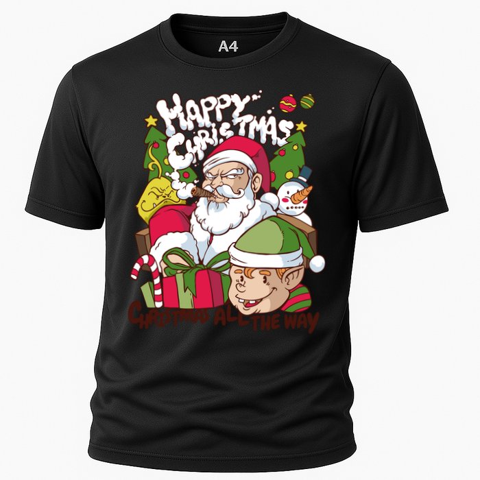 Santa Smoking Design Christmas All The Way Funny Cooling Performance Crew T-Shirt