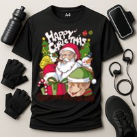 Santa Smoking Design Christmas All The Way Funny Cooling Performance Crew T-Shirt