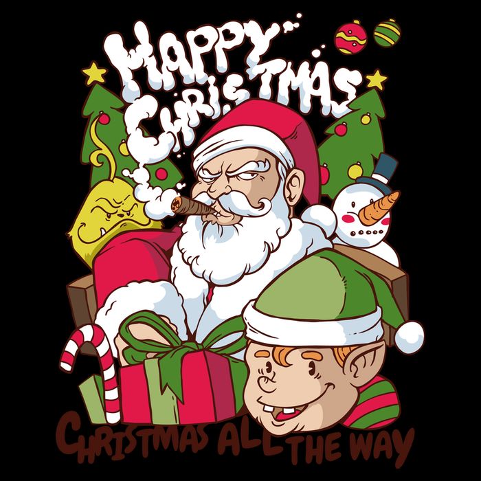 Santa Smoking Design Christmas All The Way Funny Cooling Performance Crew T-Shirt
