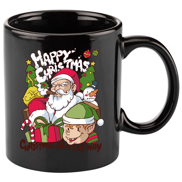 Santa Smoking Design Christmas All The Way Funny 11oz C Handle Ceramic Mug
