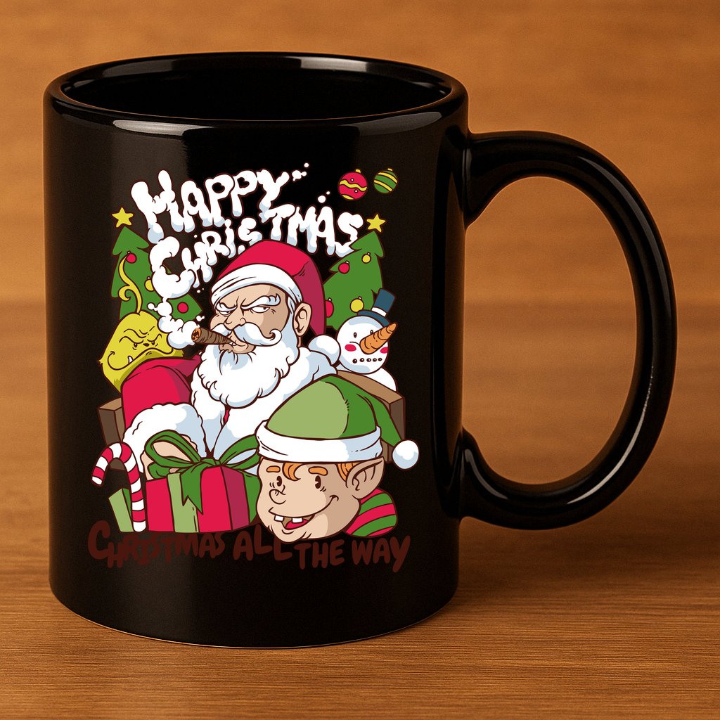Santa Smoking Design Christmas All The Way Funny 11oz C Handle Ceramic Mug