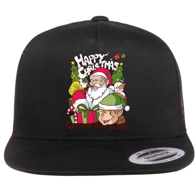 Santa Smoking Design Christmas All The Way Funny Flatbill Hat