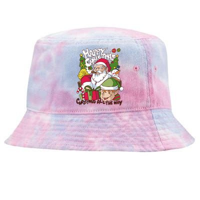 Santa Smoking Design Christmas All The Way Funny Tie-Dyed Bucket Hat