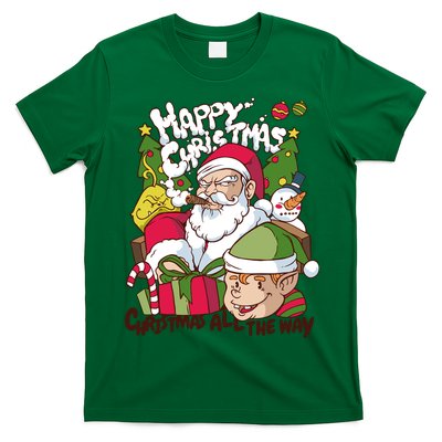 Santa Smoking Design Christmas All The Way Funny T-Shirt