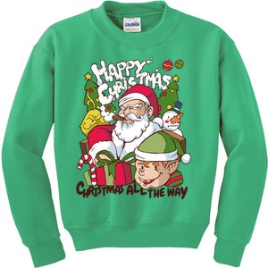 Santa Smoking Design Christmas All The Way Funny Kids Sweatshirt