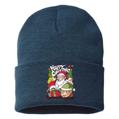 Santa Smoking Design Christmas All The Way Funny Sustainable Knit Beanie