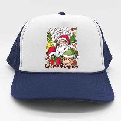 Santa Smoking Design Christmas All The Way Funny Trucker Hat