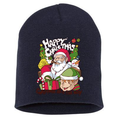 Santa Smoking Design Christmas All The Way Funny Short Acrylic Beanie