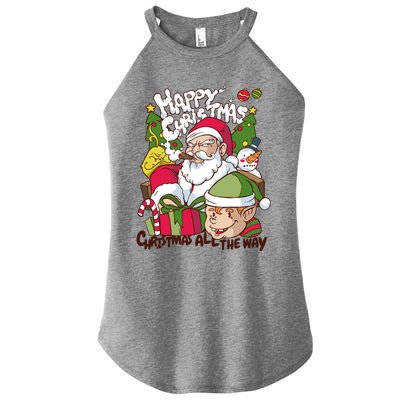 Santa Smoking Design Christmas All The Way Funny Women’s Perfect Tri Rocker Tank