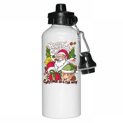 Santa Smoking Design Christmas All The Way Funny Aluminum Water Bottle 