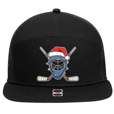 Santa Sports Design Christmas Hockey Player Gift 7 Panel Mesh Trucker Snapback Hat