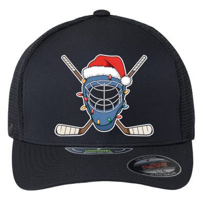 Santa Sports Design Christmas Hockey Player Gift Flexfit Unipanel Trucker Cap