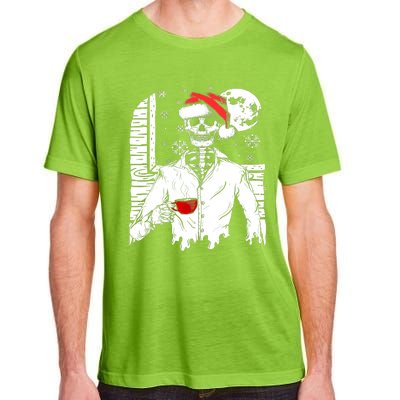 Smiling Skull Drinking Coffee Santa Ugly Christmas Skeleton Adult ChromaSoft Performance T-Shirt