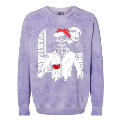 Smiling Skull Drinking Coffee Santa Ugly Christmas Skeleton Colorblast Crewneck Sweatshirt