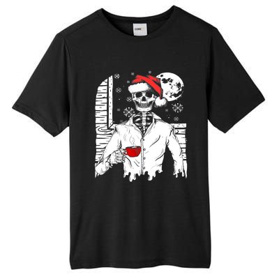 Smiling Skull Drinking Coffee Santa Ugly Christmas Skeleton Tall Fusion ChromaSoft Performance T-Shirt