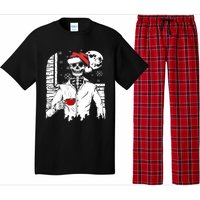 Smiling Skull Drinking Coffee Santa Ugly Christmas Skeleton Pajama Set