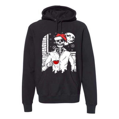 Smiling Skull Drinking Coffee Santa Ugly Christmas Skeleton Premium Hoodie