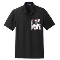 Smiling Skull Drinking Coffee Santa Ugly Christmas Skeleton Dry Zone Grid Polo