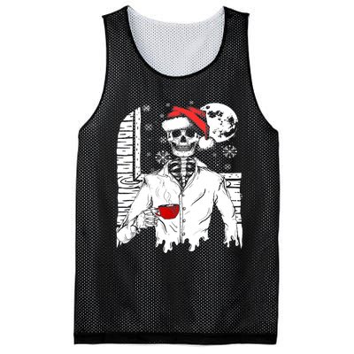 Smiling Skull Drinking Coffee Santa Ugly Christmas Skeleton Mesh Reversible Basketball Jersey Tank