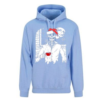 Smiling Skull Drinking Coffee Santa Ugly Christmas Skeleton Unisex Surf Hoodie