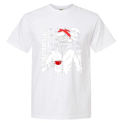 Smiling Skull Drinking Coffee Santa Ugly Christmas Skeleton Garment-Dyed Heavyweight T-Shirt