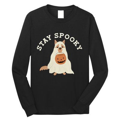 Stay Spooky Dog With Pumpkin Horror Lover Gifts Long Sleeve Shirt