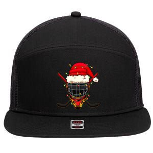 Santa Sports Design Christmas Hockey Player Great Gift 7 Panel Mesh Trucker Snapback Hat