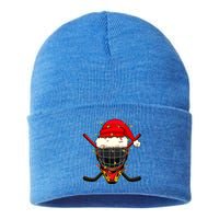 Santa Sports Design Christmas Hockey Player Great Gift Sustainable Knit Beanie