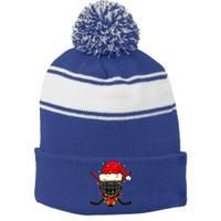 Santa Sports Design Christmas Hockey Player Great Gift Stripe Pom Pom Beanie