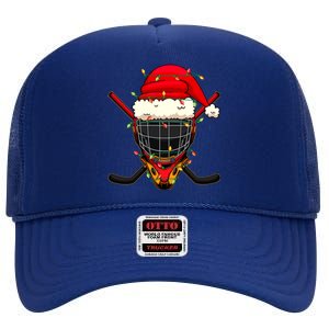 Santa Sports Design Christmas Hockey Player Great Gift High Crown Mesh Back Trucker Hat