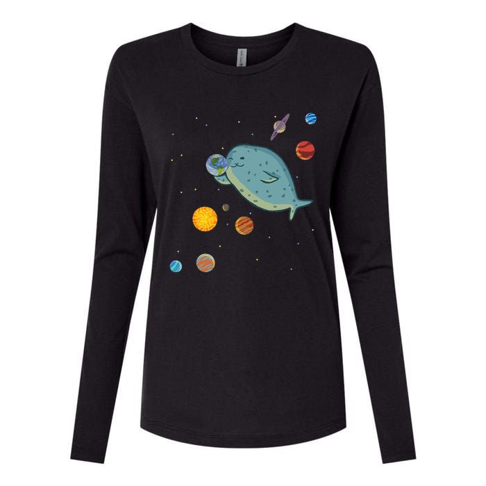 Space Seal Exploring the Planets Stars and Solar System Womens Cotton Relaxed Long Sleeve T-Shirt