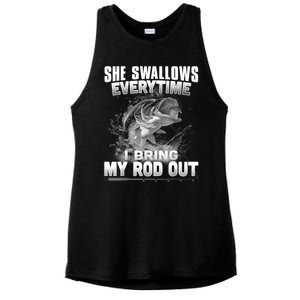 She Swallows Everytime I Bring My Rod Out Funny Fishing Ladies PosiCharge Tri-Blend Wicking Tank