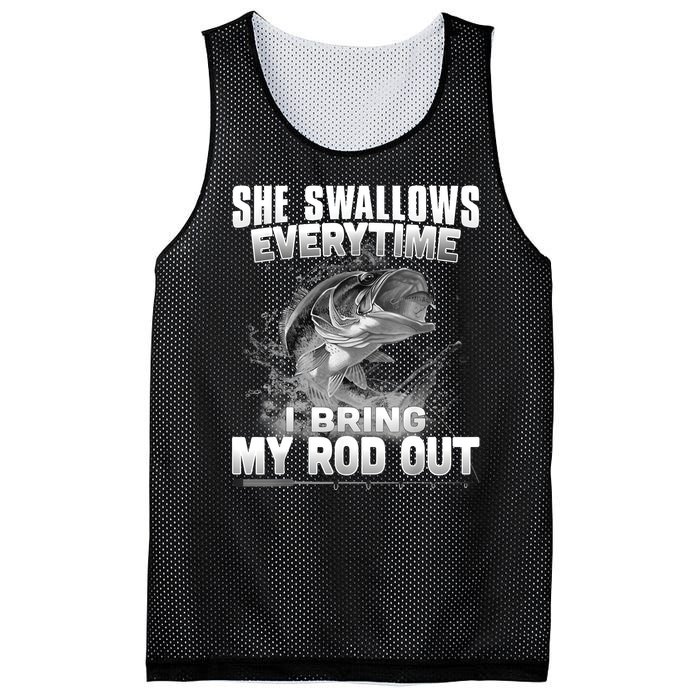 She Swallows Everytime I Bring My Rod Out Funny Fishing Mesh Reversible Basketball Jersey Tank