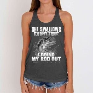 She Swallows Everytime I Bring My Rod Out Funny Fishing Women's Knotted Racerback Tank